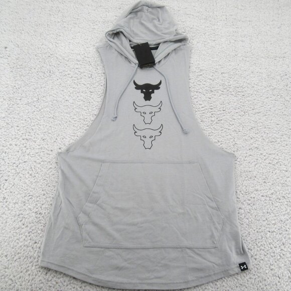 Under Armour UA Project Rock Training Tank Hoodie Mens Size Medium Grey NEW - Picture 3 of 14